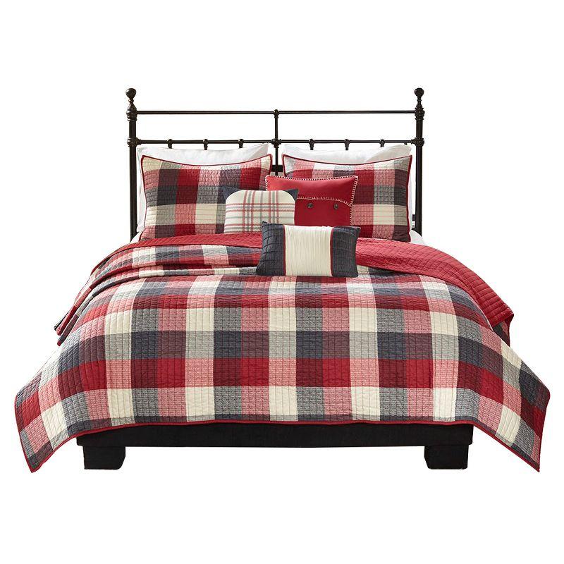 Madison Park Ridge 6 Piece Printed Herringbone Quilt Set with Throw Pillows