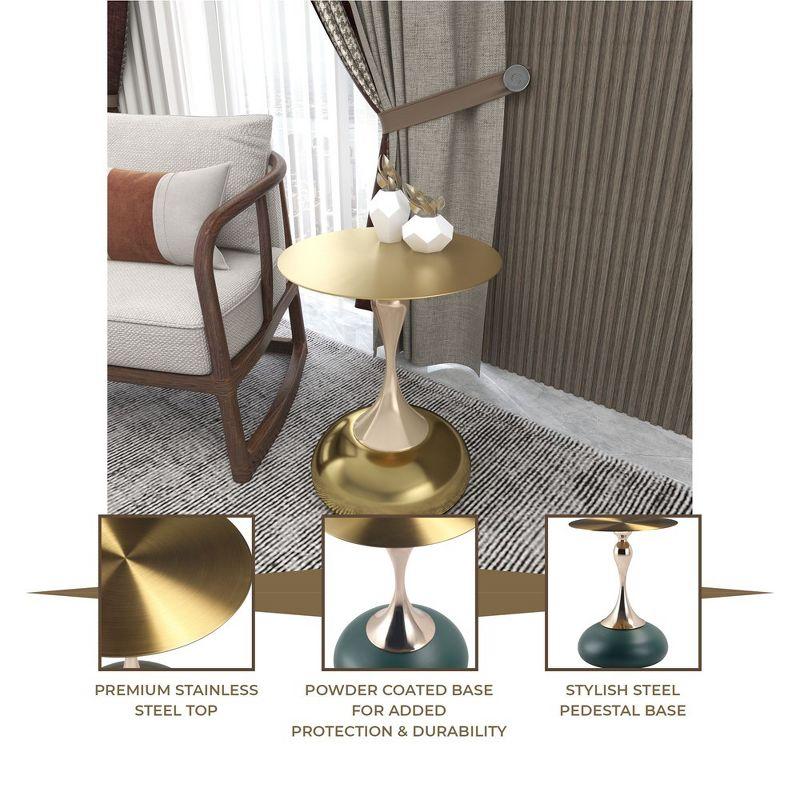 LeisureMod Wide Side Table with Gold Stainless Steel Top Round Accent Table and Pedestal Base Modern End Table Savoy Series