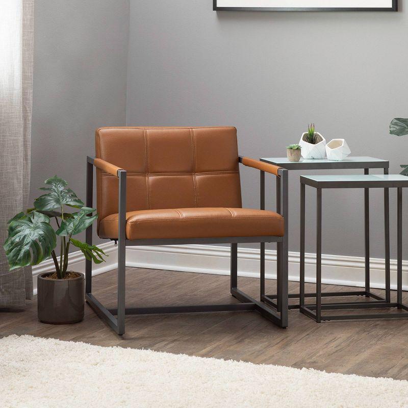 Caramel Leather Mid-Century Modern Metal Accent Chair