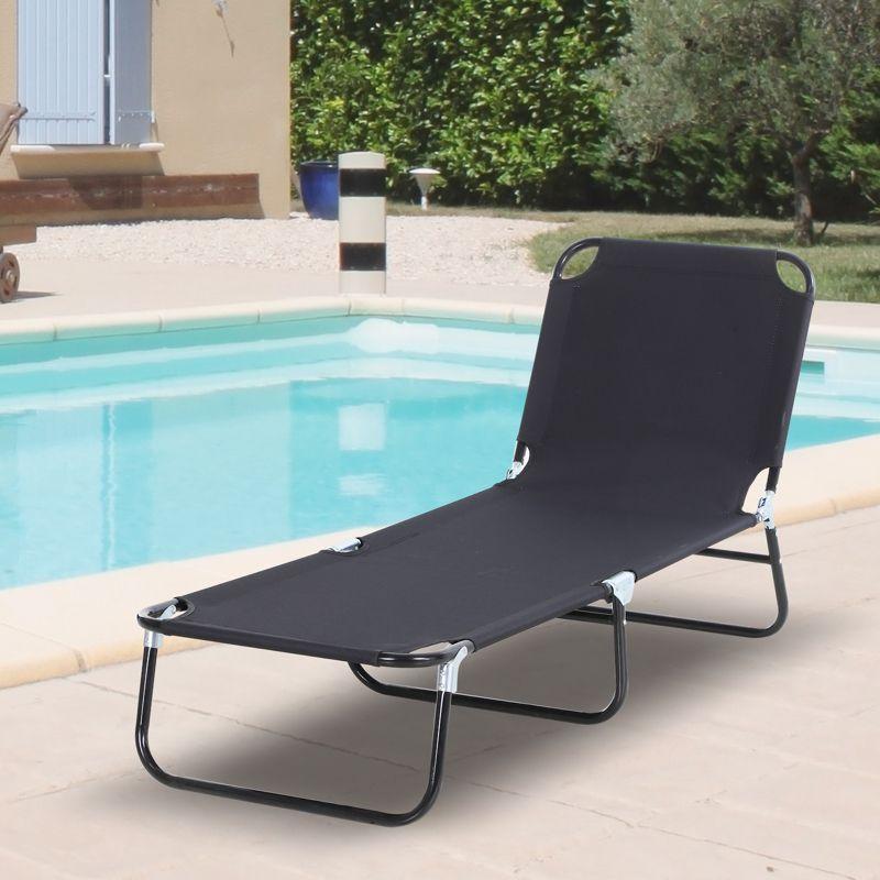 Beachside Bliss Black Oxford Foldable Chaise Lounge with 5-Position Backrest