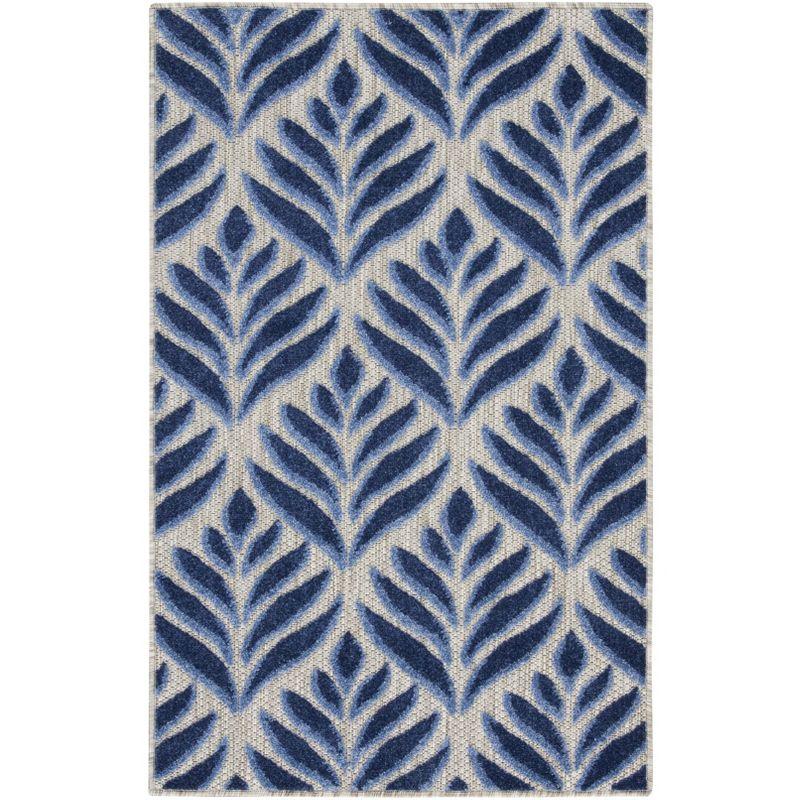 Nourison Aloha Tropical Palm Flatweave High-Low Indoor Outdoor Area Rug Blue 2'8" x 4'