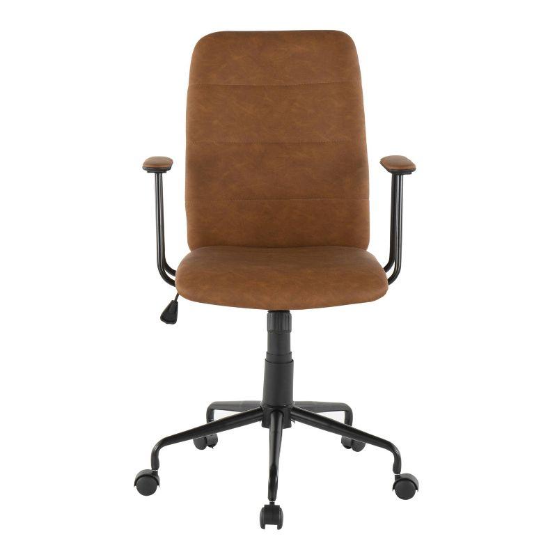 LumiSource Fredrick Contemporary Office Chair Faux Leather Brown: Swivel, Adjustable, Metal Frame, Fixed Arms