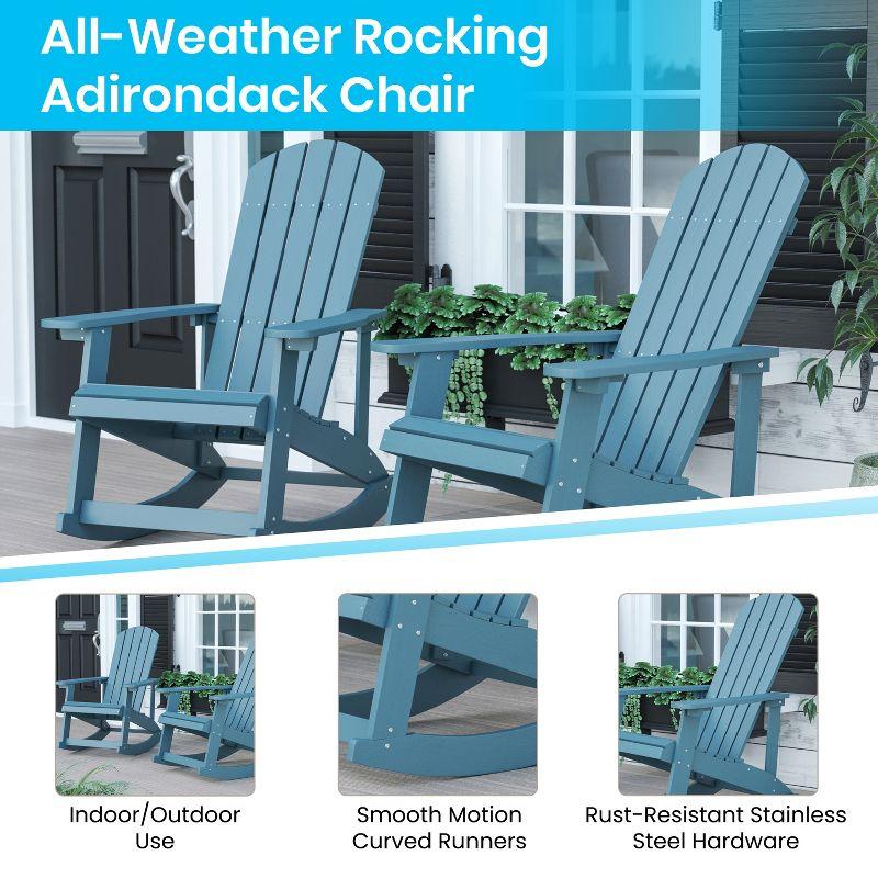 Flash Furniture Set of 2 Savannah All-Weather Poly Resin Wood Adirondack Rocking Chairs with Side Table in Sea Foam