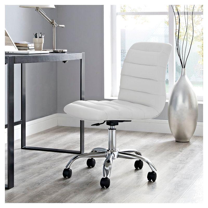 Cream Channel Tufted Armless Swivel Office Chair with Metal Base