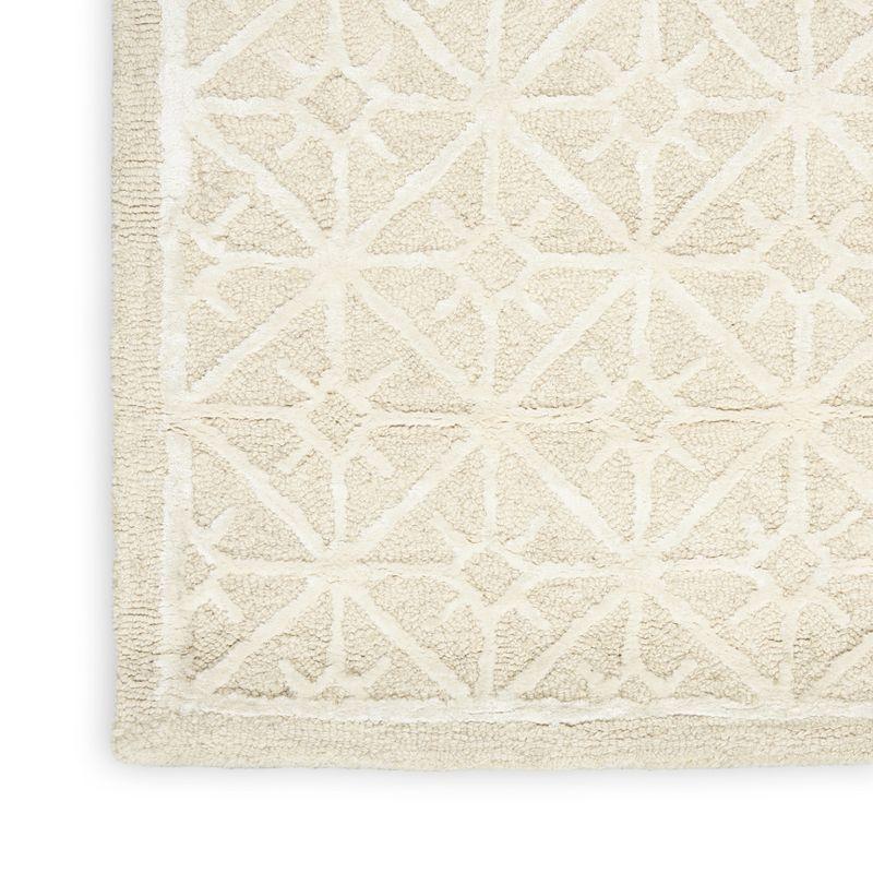 Ivory Geometric Tufted Wool 5' x 7' Handmade Rug