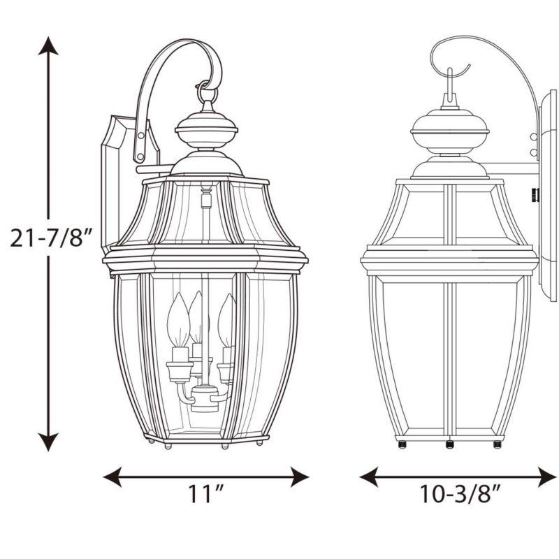 Progress Lighting New Haven 3-Light Outdoor Large Wall Lantern in Black with Clear Beveled Glass Shade