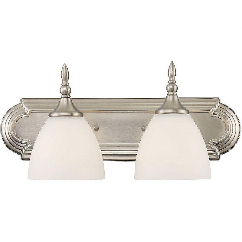 Satin Nickel 2-Light Vanity Fixture with White Glass Shades