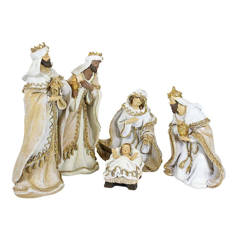 Elegant Woven Gold Trim Nativity Set - 8" Beige Polyresin Figures