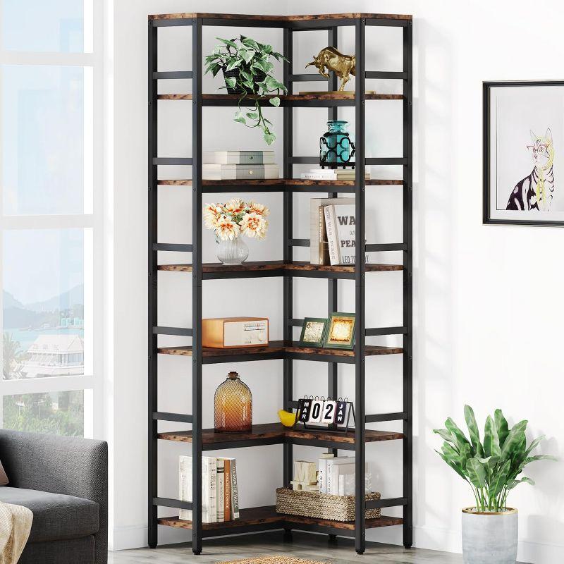 Hommoo 7-Tier Tall Corner Bookshelf Rustic Brown