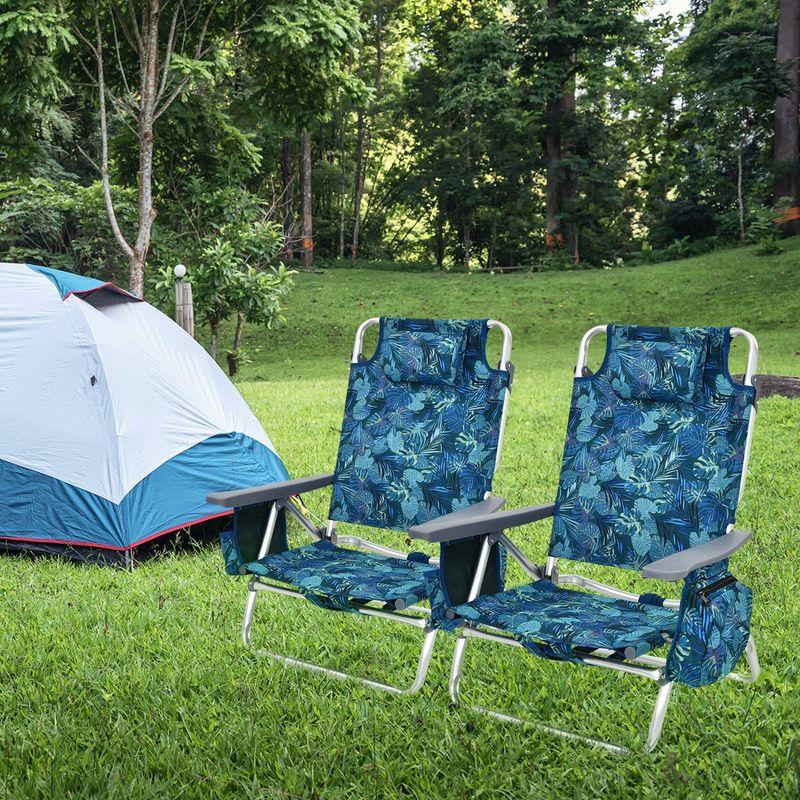Costway 4-Pack Folding Backpack Beach Chair 5-Position Outdoor Reclining Chairs with Pillow Dark Blue