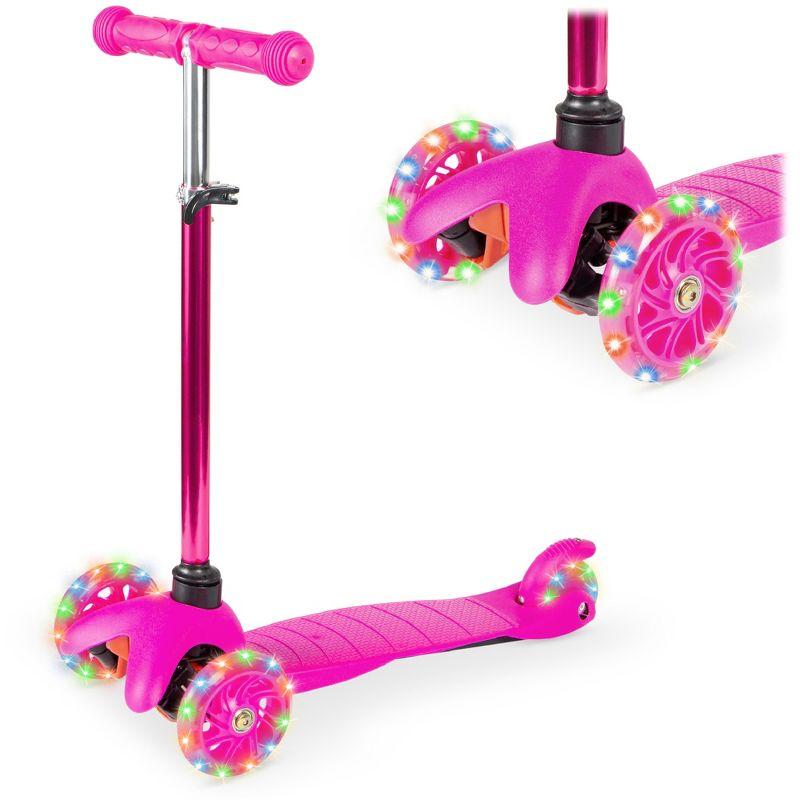 Pink Kids Mini Kick Scooter with Light-Up Wheels and Adjustable T-Bar