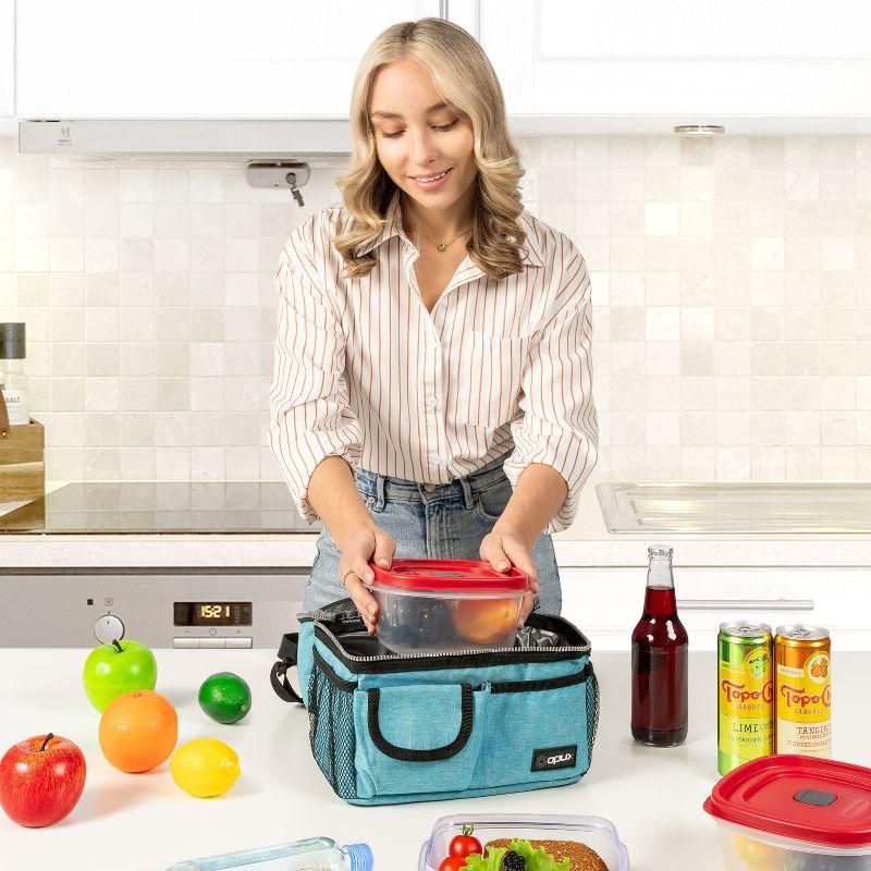 OPUX Insulated Dual Compartment Lunch Bag, Leakproof Soft Cooler Box Women Men Adult, Reusable Tote Pail Kids Boys Girls School (Heather Sea Blue)