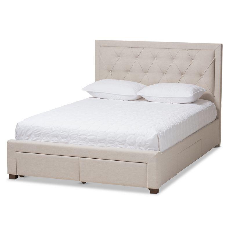 King Aurelie Modern and Contemporary Fabric Upholstered Storage Bed Light Beige - Baxton Studio: Wood Frame, Polyester Fill, No Box Spring Needed