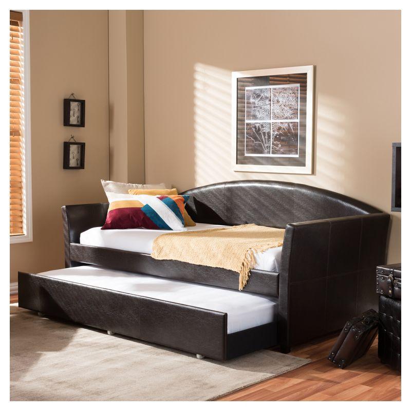 Twin London Modern and Contemporary Faux Leather Arched Back Sofa Daybed with Roll Out Trundle Guest Bed - Baxton Studio