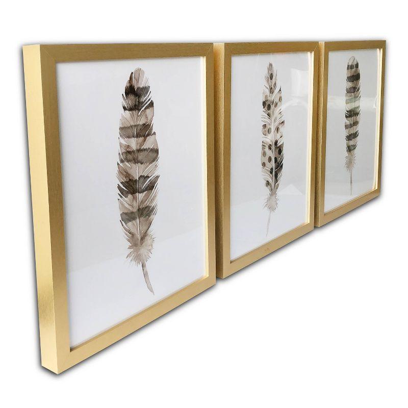 (Set of 3) 16" x 20" Feathers Framed Wall Canvas Brown - Gallery 57: Modern Gold-Framed Nature Art, MDF Composite