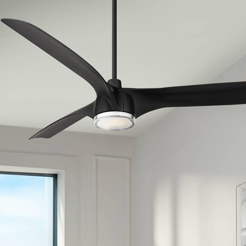 Casa Vieja 60" Artistry Modern Indoor Outdoor Ceiling Fan 3 Blade LED Light Remote Control Matte Black Finish Bedroom Patio Living Room Damp Rated