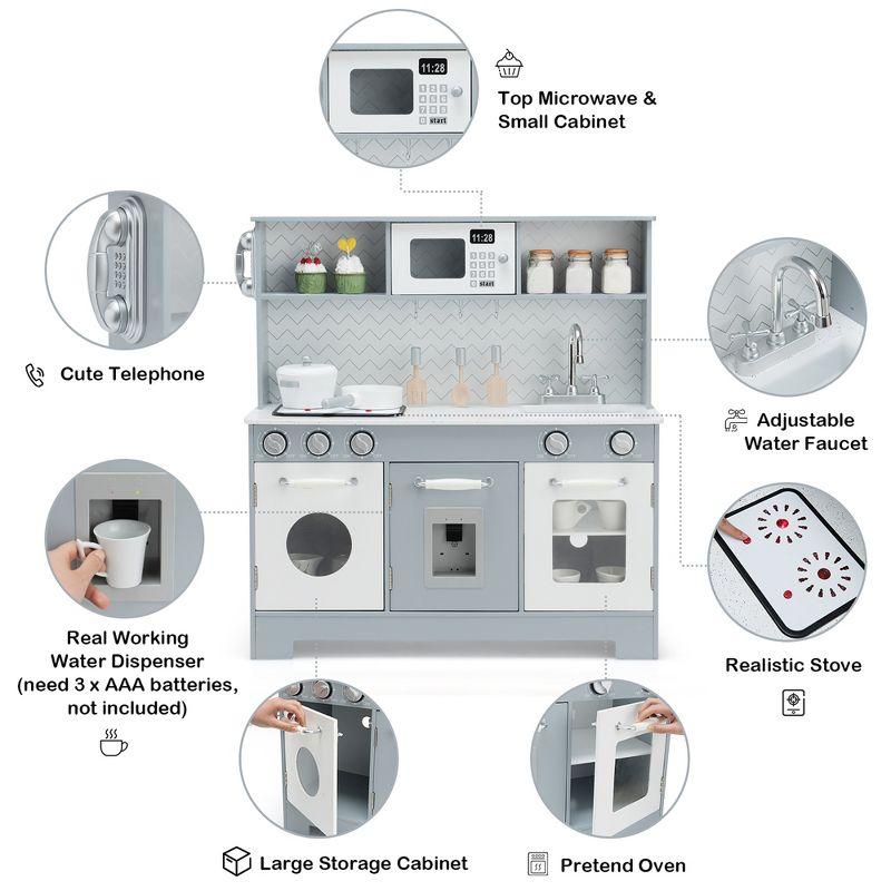 Costway Pretend Play Kitchen Wooden Toy Set for Kids w/ Realistic Light & Sound