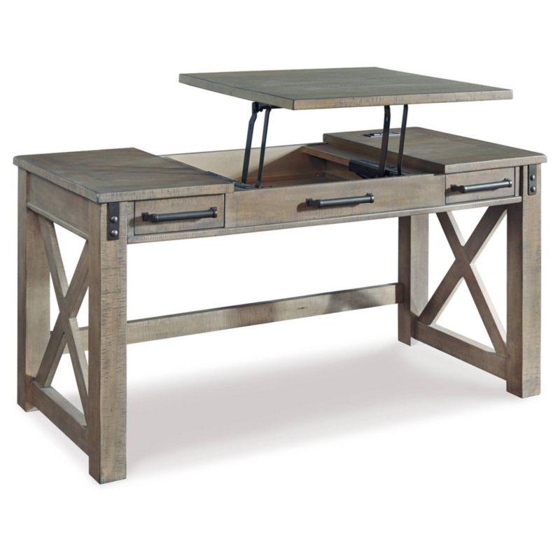 Rustic Farmhouse Gray Pine Corner Desk with Power Outlets and USB Ports