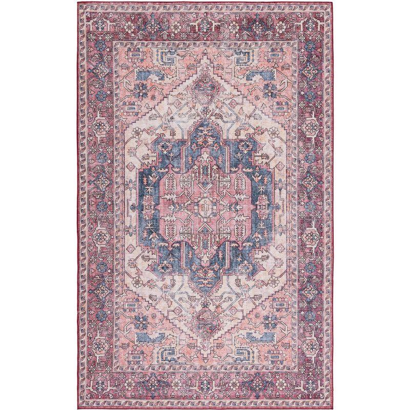 Tucson Beige and Pink Washable Synthetic Area Rug 6' x 9'