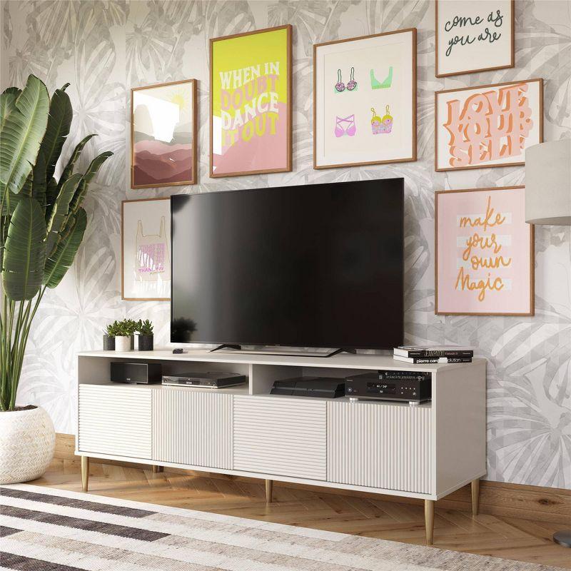 Sunbaked Taupe Fluted Media Console with Gold Feet