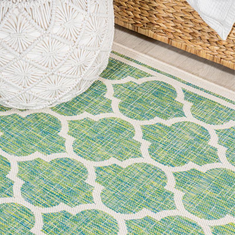 3' x 5' Trebol Moroccan Trellis Textured Weave Indoor/Outdoor Area Rug, Cream/Green - JONATHAN Y