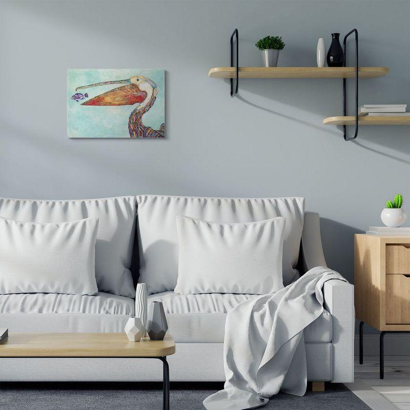 Colorful Pelican and Fish Canvas Wall Art, 17 x 21