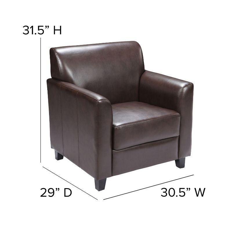 Elegant Brown LeatherSoft Fixed-Arm Chair with Wooden Frame