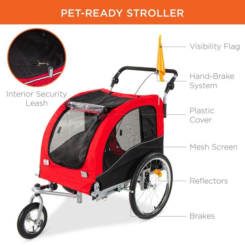 Best Choice Products 2-in-1 Dog Bike Trailer, Pet Stroller Bicycle Carrier w/ Hitch, Brakes, Visibility Flag, Reflector