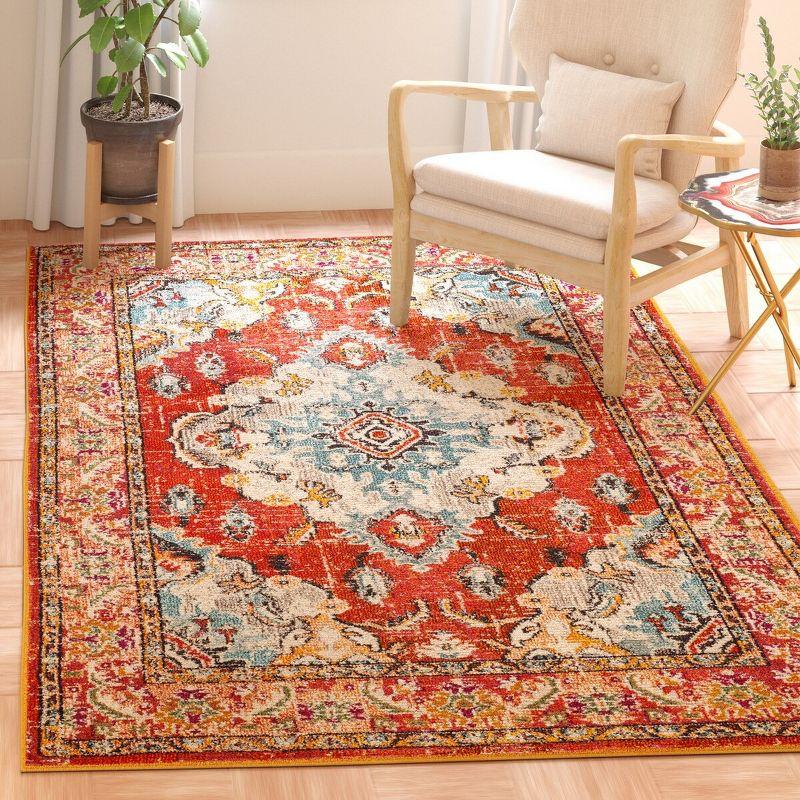 Bohemian Light Blue Medallion 6'7" x 9'2" Easy-Care Area Rug