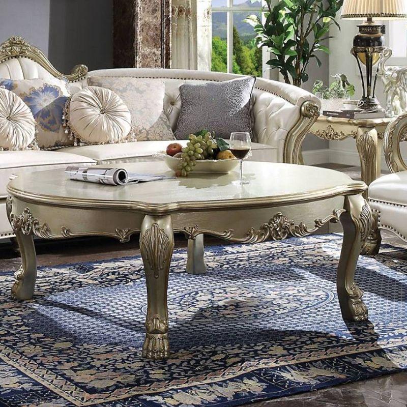 Dresden II Luxurious Antique Gold and Bone Square Coffee Table