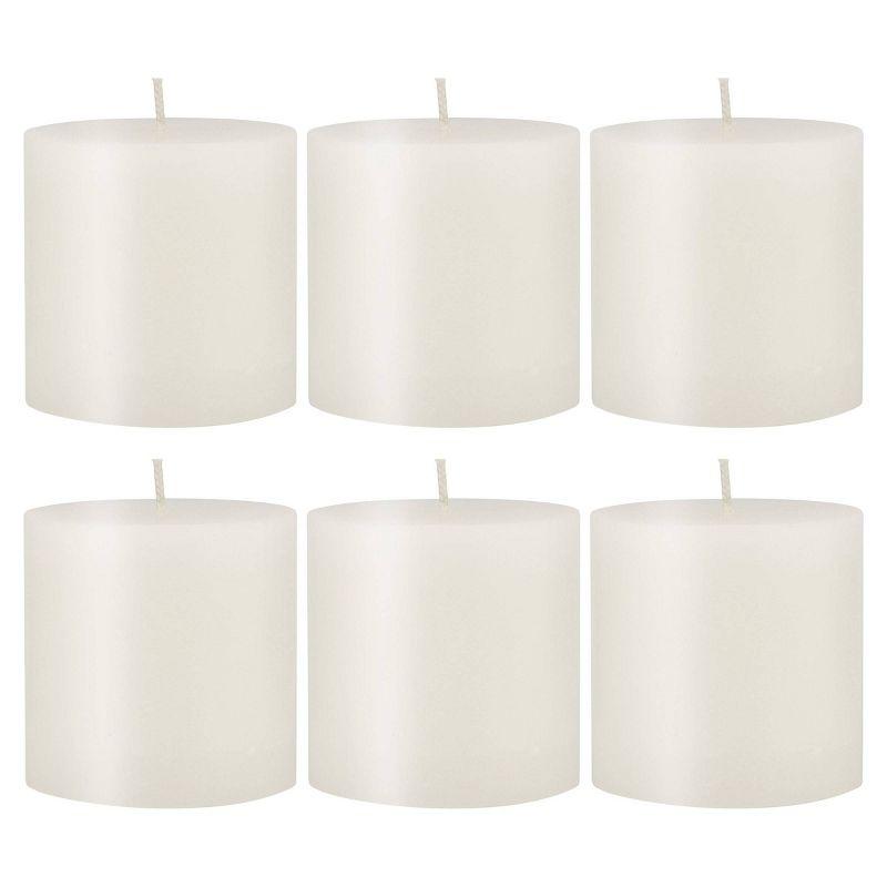 3"x3" 6pk Unscented Flat top Smooth Pillar Candles White - Stonebriar Collection: Machine-Poured, 40hr Burn Time, Cotton Wick