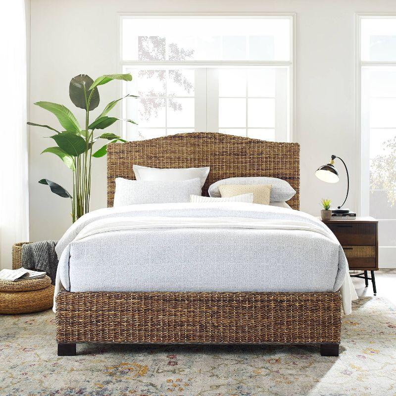 Queen Serena Bed Banana Leaf - Crosley: Coastal Style Plywood & Wood Frame, Curved Headboard Design