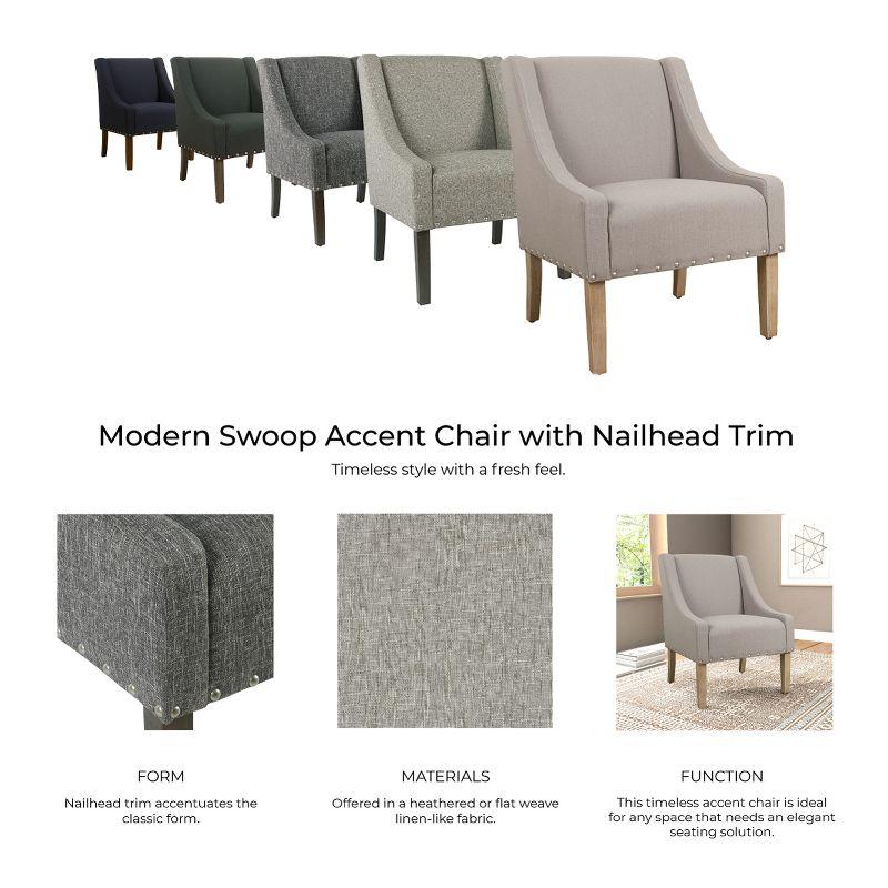 Modern Swoop Accent Chair with Nailhead Trim Slate Gray - HomePop: Upholstered, Dark Walnut Wood Legs, 250lb Capacity