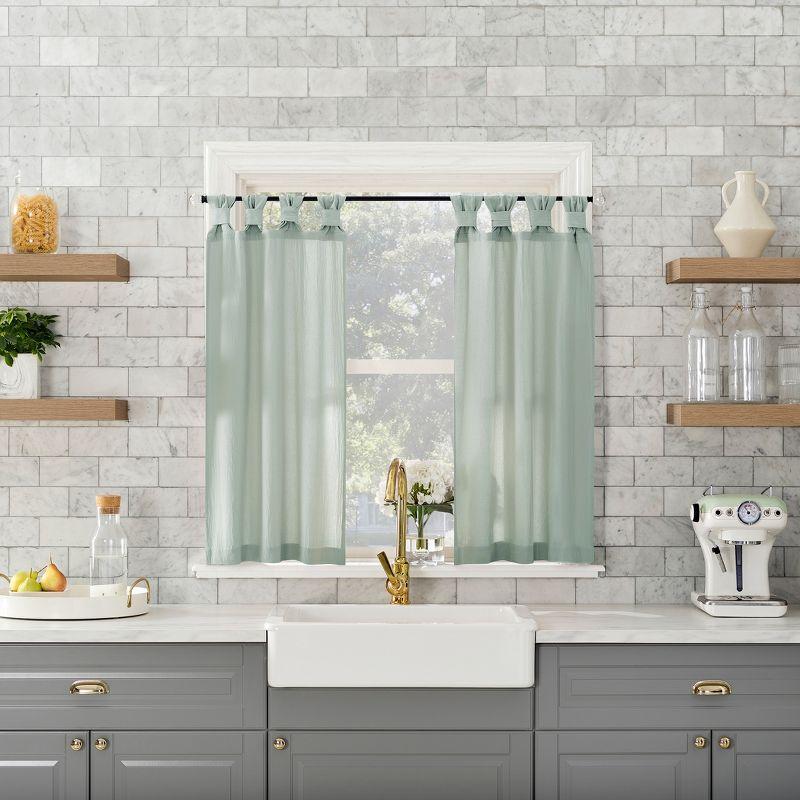 2pc 52"x45" Archaeo Washed Cotton Twist Tab Cafe Curtain Tier Pair Seafoam Green: Kitchen Curtains 45 Inches Long