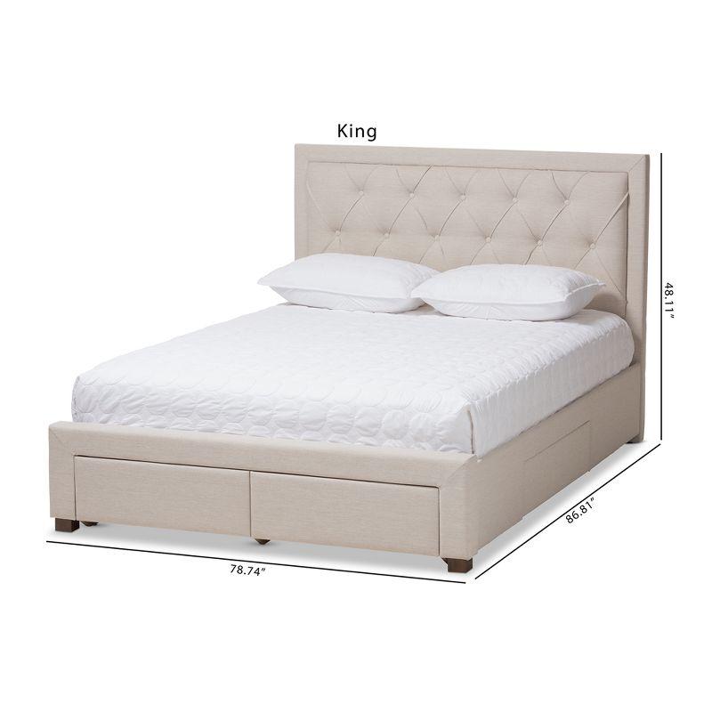 Elegant Light Beige Queen Upholstered Storage Bed with Tufted Headboard