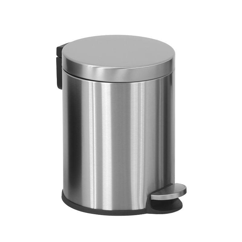 Compact Silver Stainless Steel Pedal Trash Can with Removable Basket