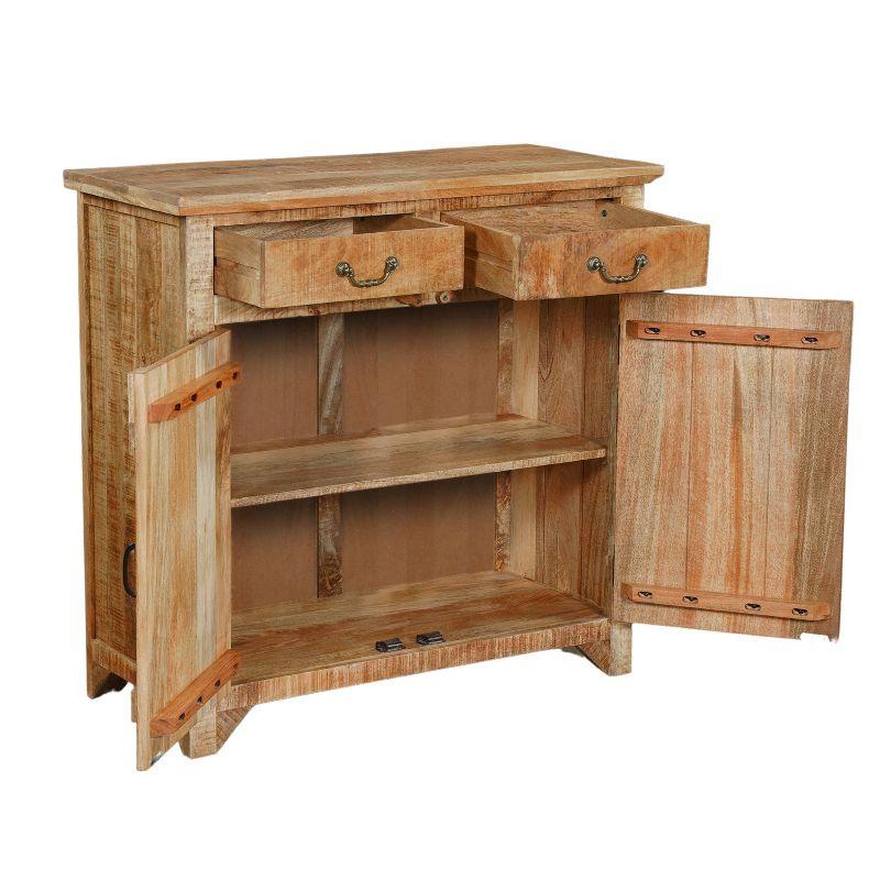 The Urban Port 39" Artisanal Farmhouse Style 2 Drawer Mango Wood Cabinet Console with 2 Door Storage Rustic Brown