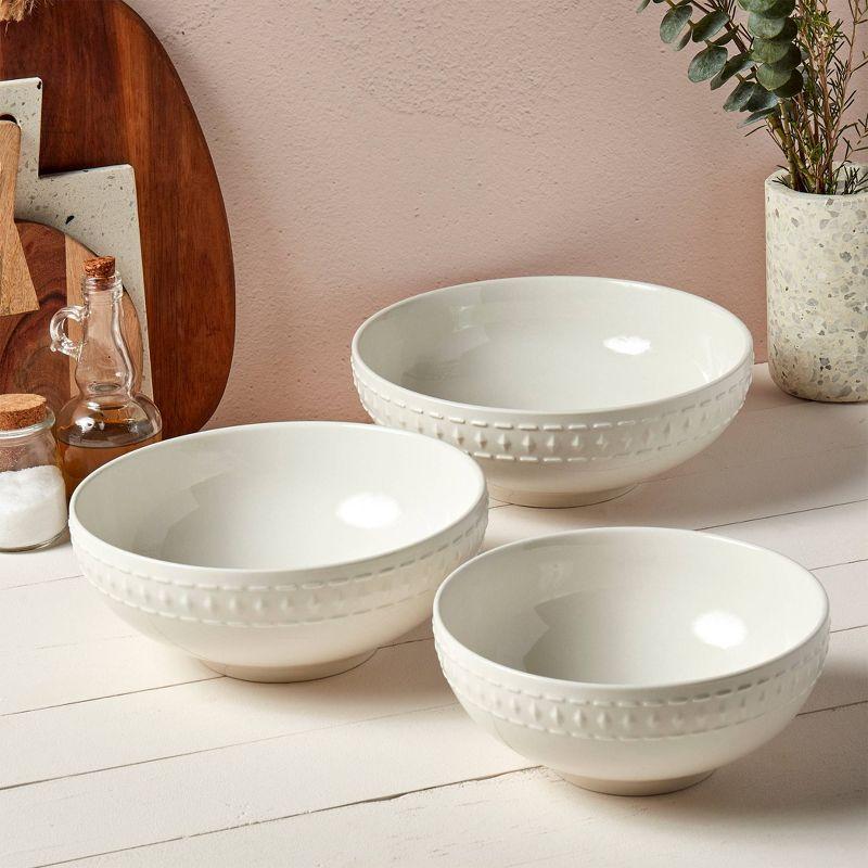 Ivory Dinnerware Tabletops Gallery 3 piece Serving Bowl Set Bloom Embossed White