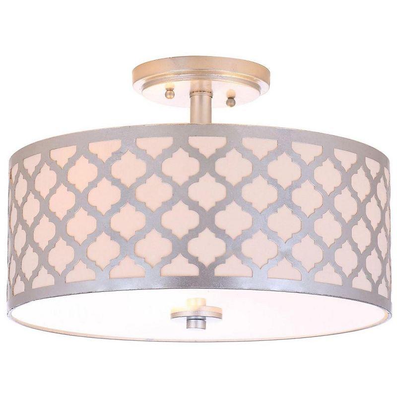 Silver Glass Drum Shade Semi Flush Mount Light