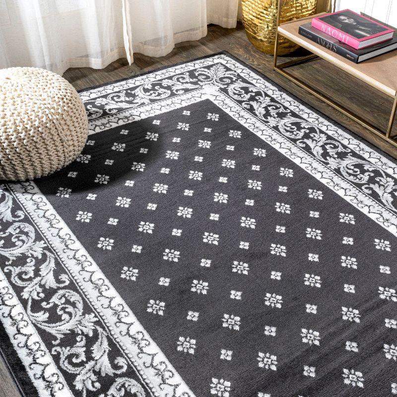 3'x 5' Acanthus French Border Area Rug, Black/Gray - JONATHAN Y
