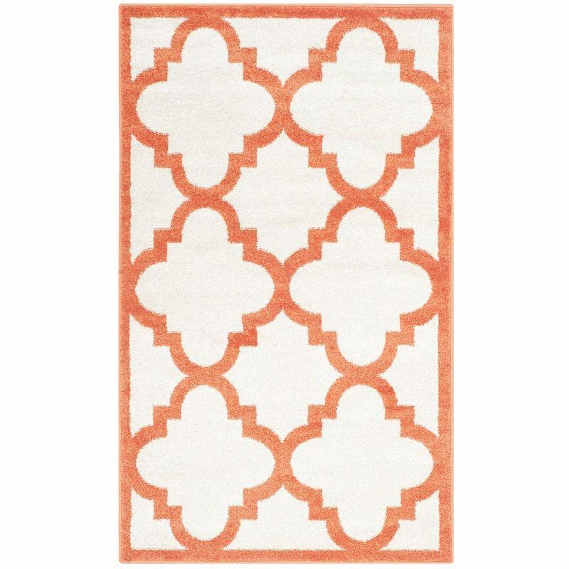 Beige and Orange Geometric 4' x 6' Stain-Resistant Synthetic Rug