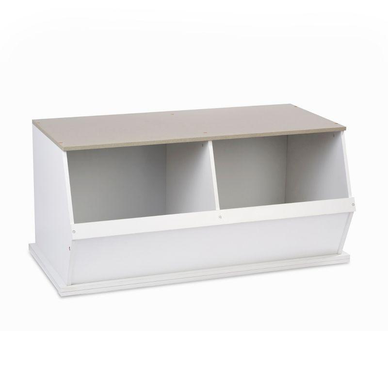 Badger Basket Two Bin Stackable Storage Cubby - White/Gray Woodgrain (White)