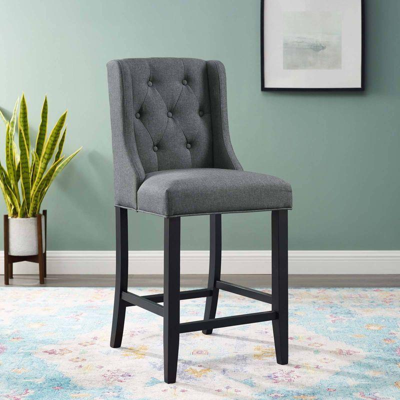 Luxurious Gray Tufted Button Upholstered Fabric Counter Stool