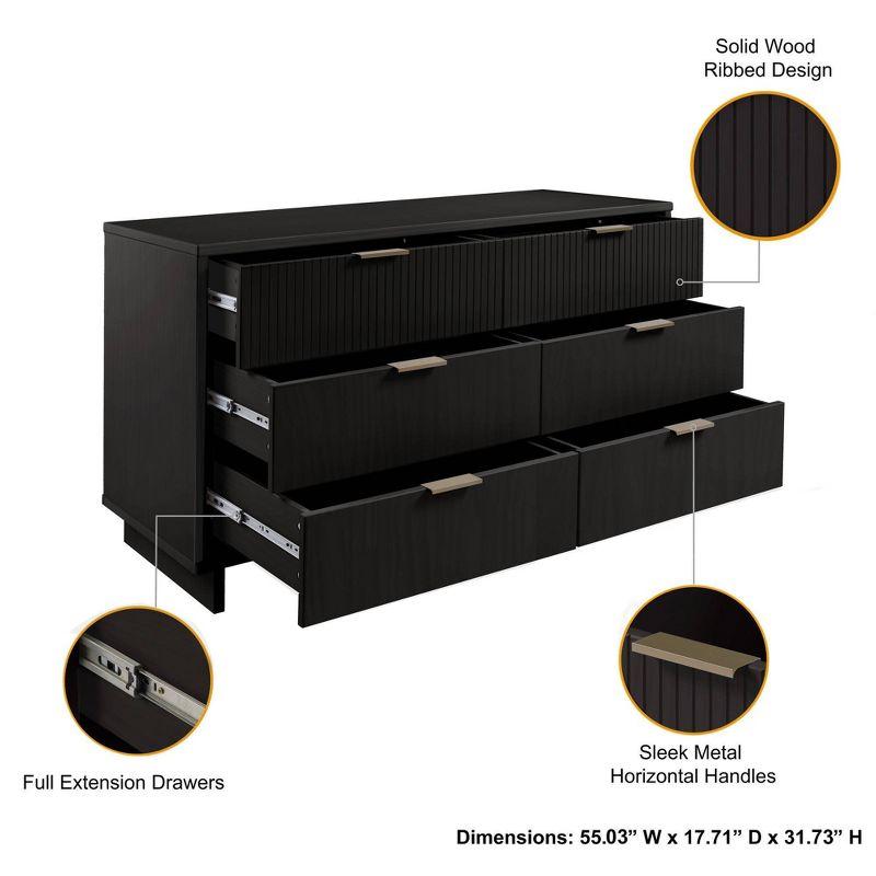 Granville Modern 6 Drawer Double Wide Dresser Black - Manhattan Comfort: Bedroom Storage, Soft Close