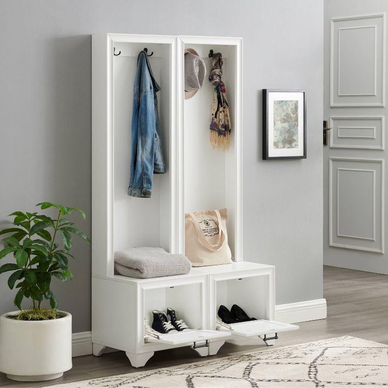 Distressed White Hall Tree with Storage and Hooks