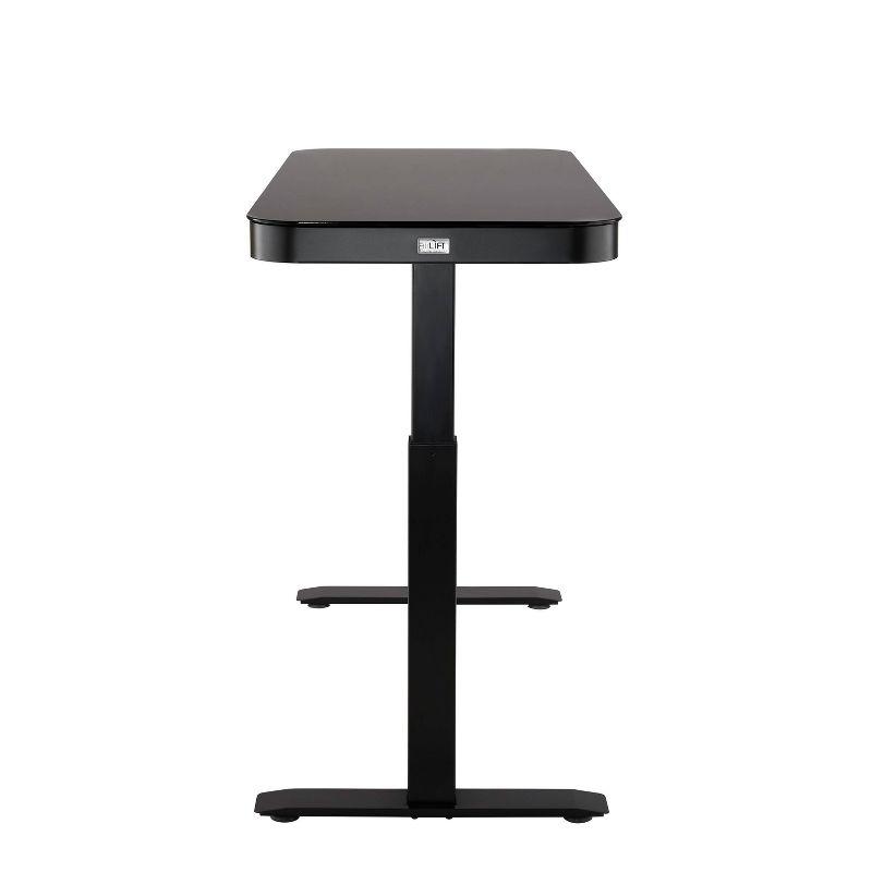 Black Adjustable Height Glass Standing Desk with USB Port and Drawer