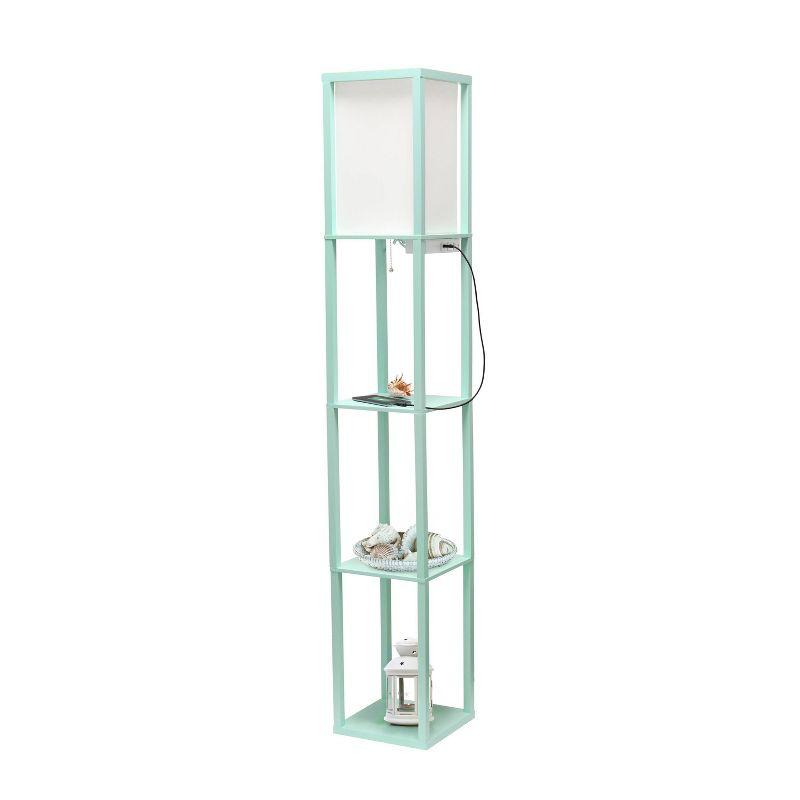 Creekwood Home Classix 62.5" 3-Tier Storage Floor Lamp with Charging Ports and Outlet Aqua Green
