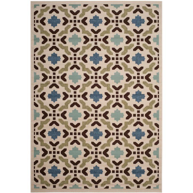 Veranda VER080 Power Loomed Indoor/Outdoor Area Rug - Cream/Aqua - 6'7"x9'6" - Safavieh.