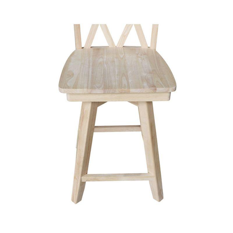 24" Double X Back Counter Height Barstool with Swivel and Auto Return Unfinished - International Concepts: Hardwood Frame