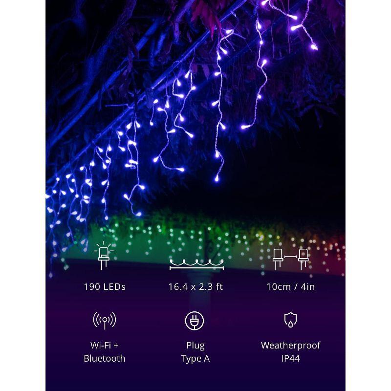 Twinkly Icicle App-Controlled LED Christmas Lights with 190 RGB (16 Million Colors) LEDs. Clear Wire. Indoor and Outdoor Smart Lighting Decoration